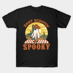 Vintage boot scot spooky cowboy ghost groovy retro halloween T-Shirt